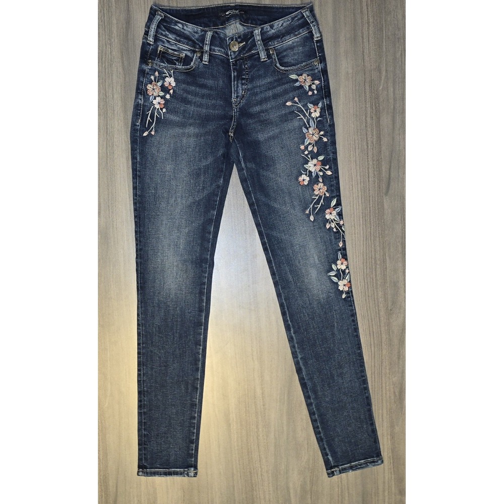 Silver Jeans Elyse Skinny Floral Embroidery Boho Festival Spring Sz W27/L31